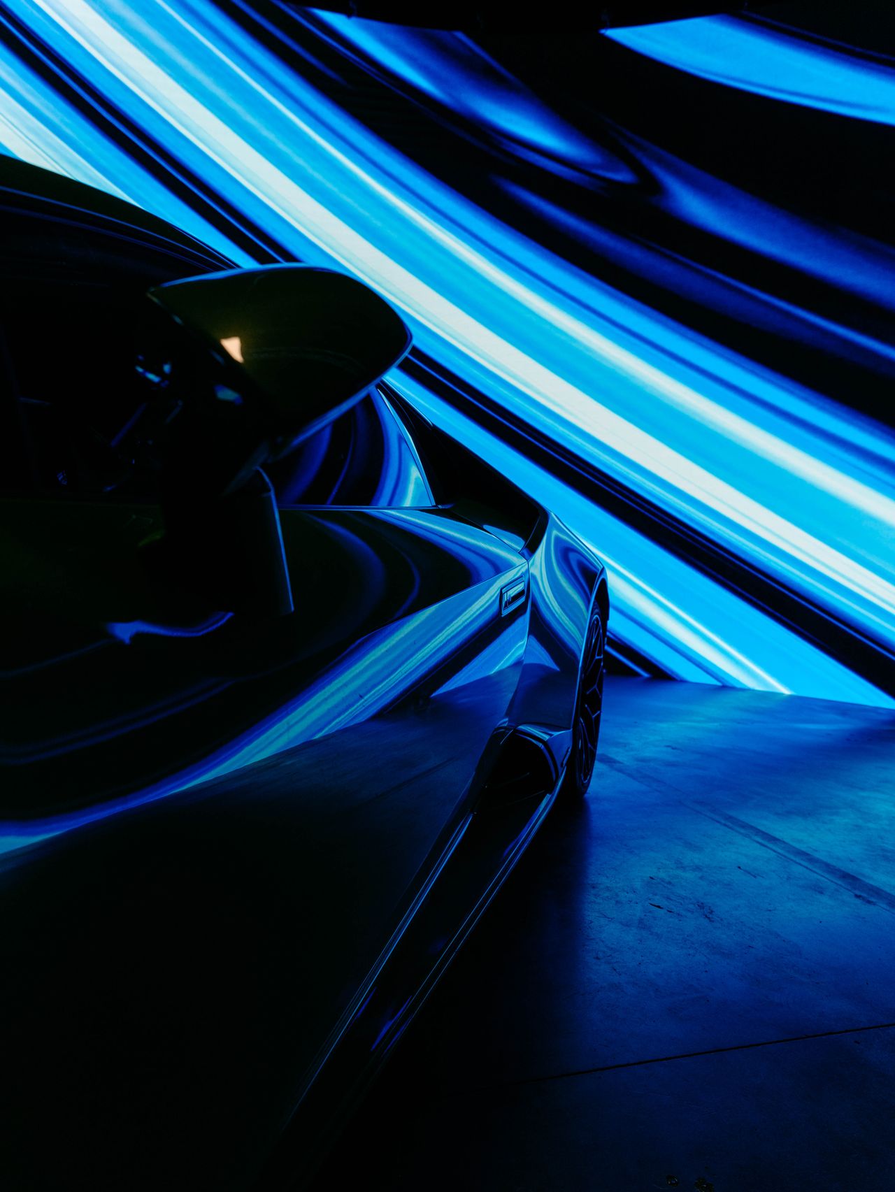 Lamborghini official launch event commercial photography blue neon light — Thomas Habr automotive photographer